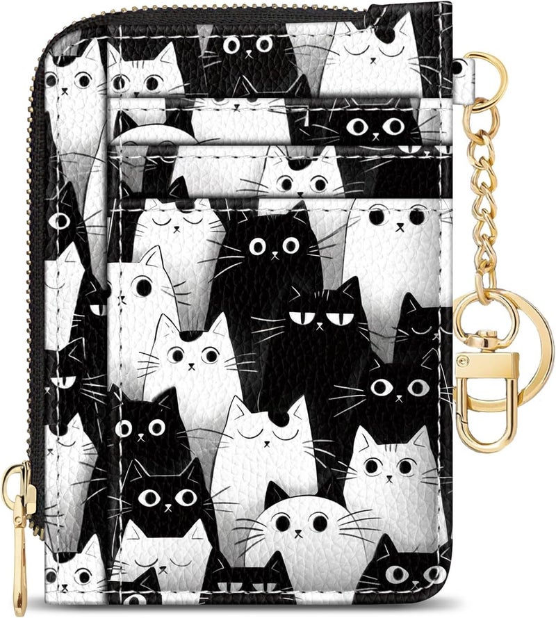 GIANCOMICS Slim Wallet Credit Card Holder Women, Cats Rfid Blocking Small Card Case, Keychain Thin Pocket Curved Zipper Wallet, Travel Card Holder PU Leather ID Window, Ladies Female Gifts - Image 1